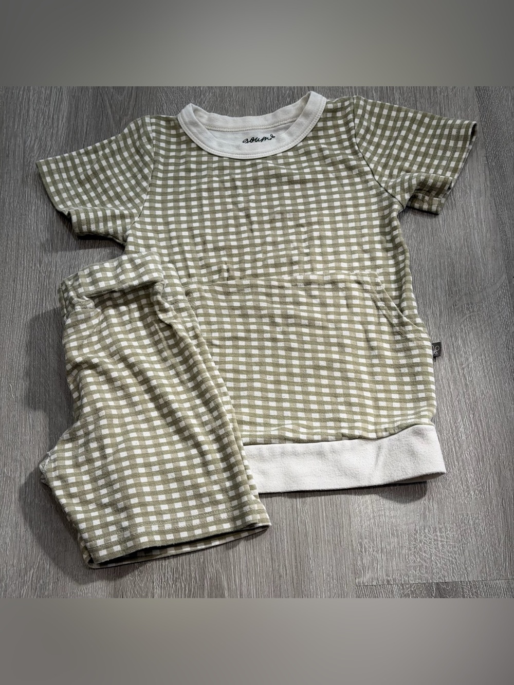 Goumi 3t Toddler Olive Check Short Sleeve Shorts Lounge Set Bamboo Cotton